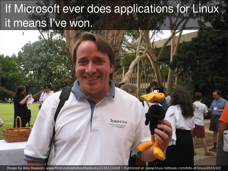 Linus Torvalds Quote: If Microsoft ever does applications for Linux it means I've won.